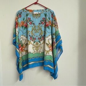 Belle By Kim Gravel Poncho Top Women XS Floral Chains Kimono‎ Caftan Tunic Flowy